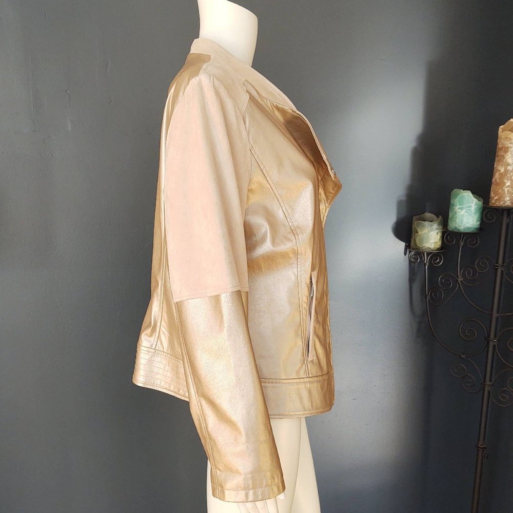 Metallic faux leather & faux suede moto jacket - Picture 7 of 16